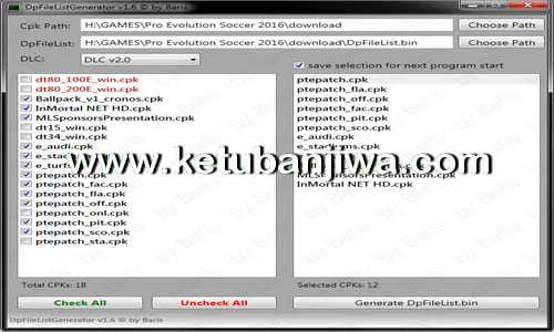 PES 2016 DpFileList Generator 1.6 + DLC 2.0 by Baris Ketuban jiwa
