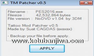 PES 2016 Tattoo aMod Patcher v0.5 Patch 1.04 by Sxsxsx Ketuban Jiwa