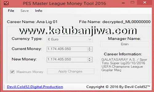 PES 2016 Master League ML Money Tool 3.0 Final by Devil Cold52 Ketuban Jiwa
