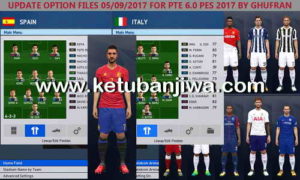 PES 2017 PTE Patch 6.0 Option File Update + Fix 05 September 2017 by Ghufran Ketuban Jiwa