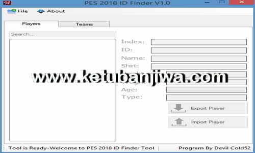 PES 2018 EDIT ID Finder Tool v1.0 by Devil Cold52 Ketuban Jiwa