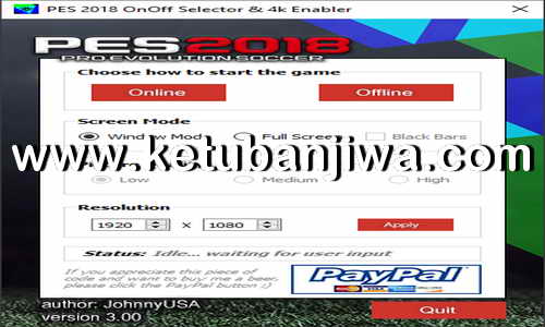 PES 2018 On Off Selector + 4k Enabler v3.00 Tool by Johnnyusa2k3 Ketuban Jiwa
