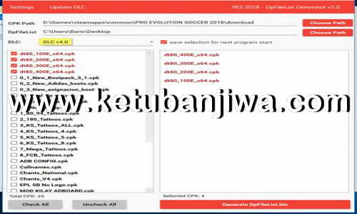 PES 2018 DpFileList Generator Tool v1.1 DLC 4.0 by Baris Ketuban Jiwa