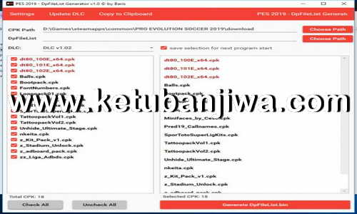 Download PES 2019 DpFileList Generator Tool v1.1 For DLC 1.03 by Baris