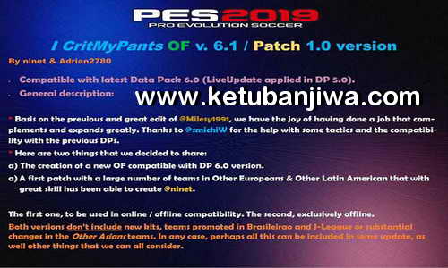 PES 2019 ICritMyPants Patch 6.0 + 6.1 Update Fix DLC 6.0 by Ninet + Adrian2780 Ketuban Jiwa