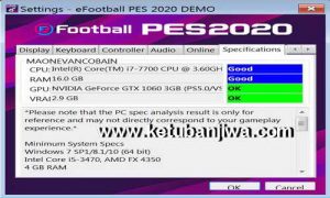 PES 2020 Settings.exe For Check PC Specifications