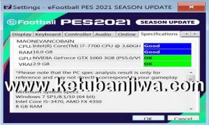 PES 2021 Settings.exe For Check PC Specifications Ketuban Jiwa