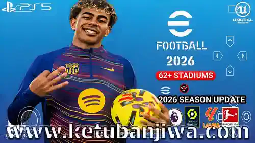 efootball pes 2026 ppsspp android march update + 62 stadiums ps5 camera 4k graphic iso english version ketuban jiwa