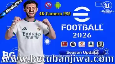 efootball pes 2026 ppsspp android offline ps5 camera june update + transfer & 60+ stadiums ketuban jiwa