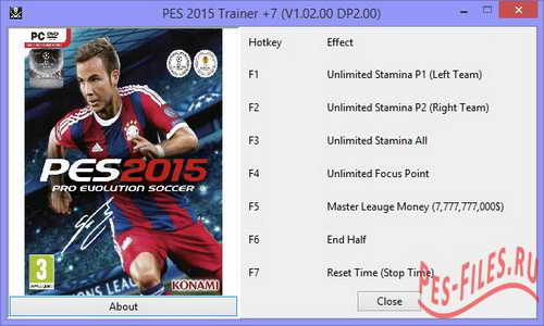 PES 2015 Trainer +7 Updated (v1.02+DLC2.00) by ALI213